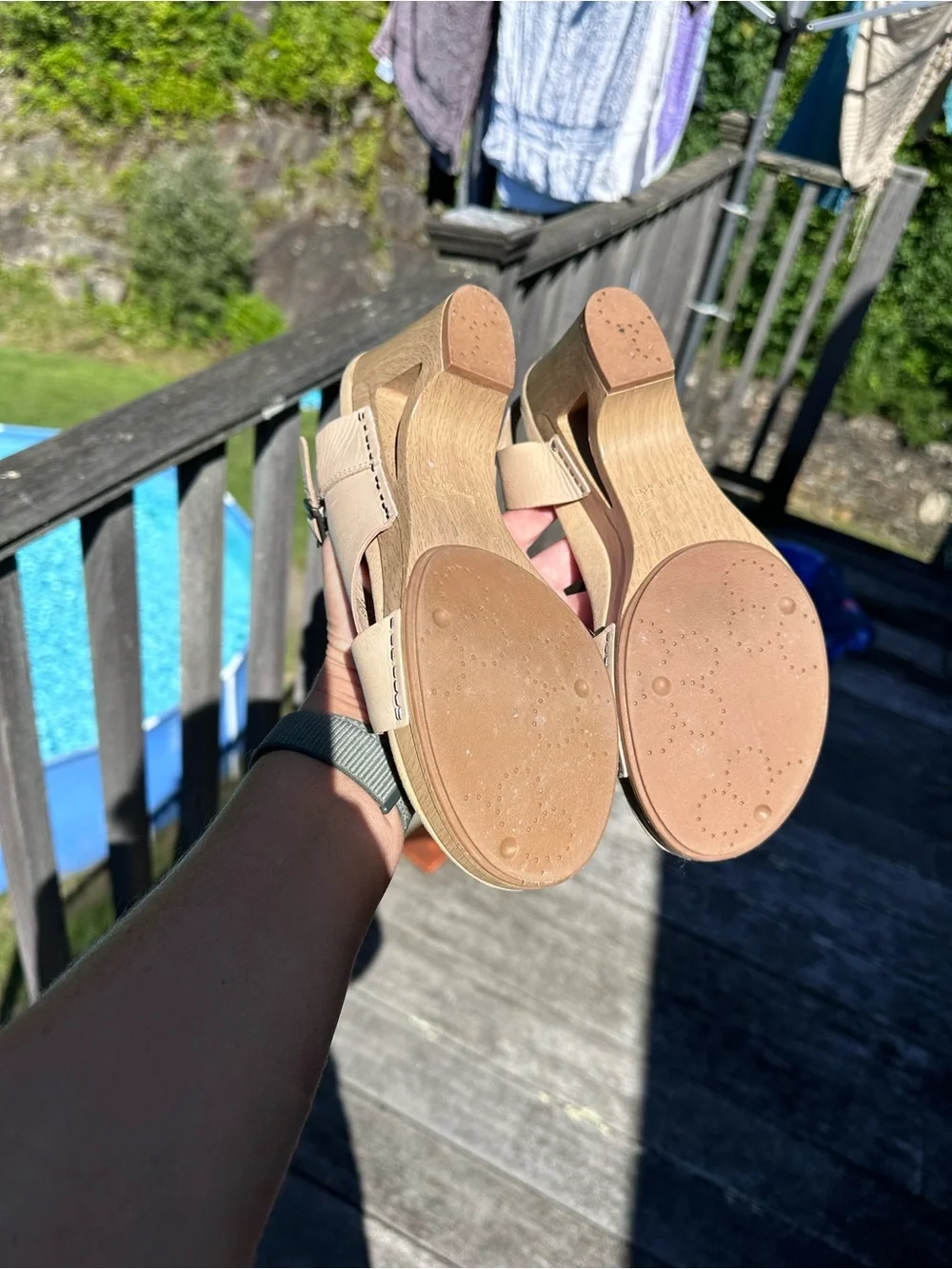 Dansko Tasha Leather Block Clog Sandals Sz 41 10.5-11 Beige Nude Ankle Open Toe